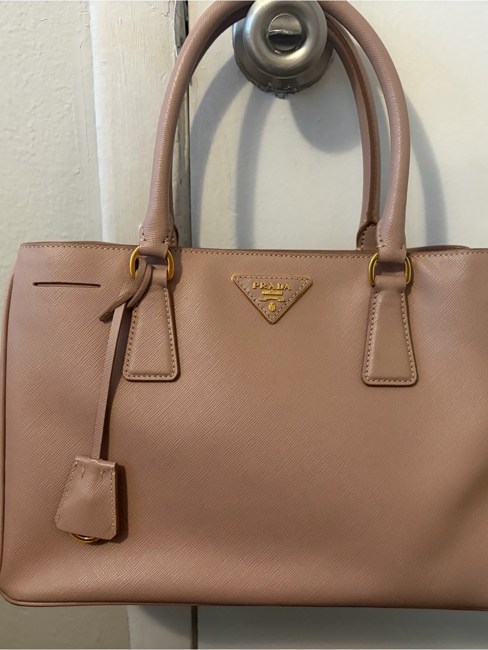 Prada Blush Pink Saffiano Leather Satchel with Gold Hardware